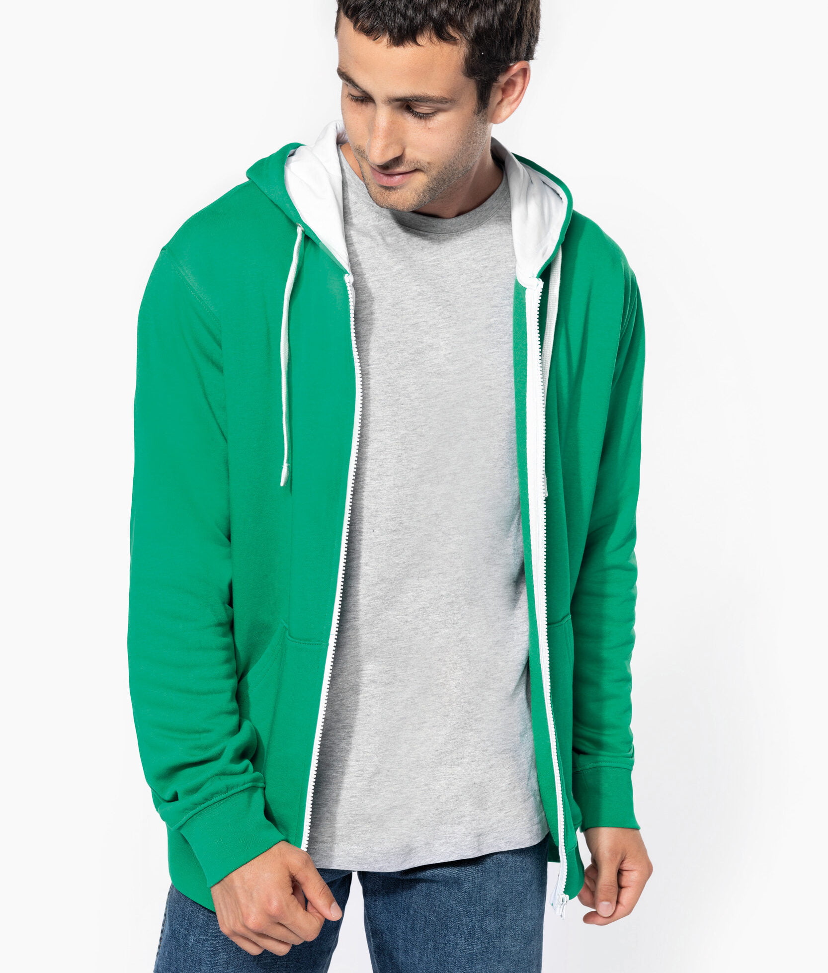 Herensweater met rits en capuchon in contrasterende kleur